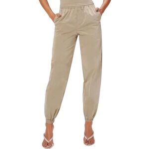Good American Essential Nylon Track Pants Size 2 Beige Jogger Elastic Waist